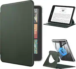 Fintie - Rotating Case for 7" Kindle Paperwhite 12th Gen 2024 & Kindle Colorsoft 360° Adjustable Versatile Stand Magnetic Cover - Alpine Green