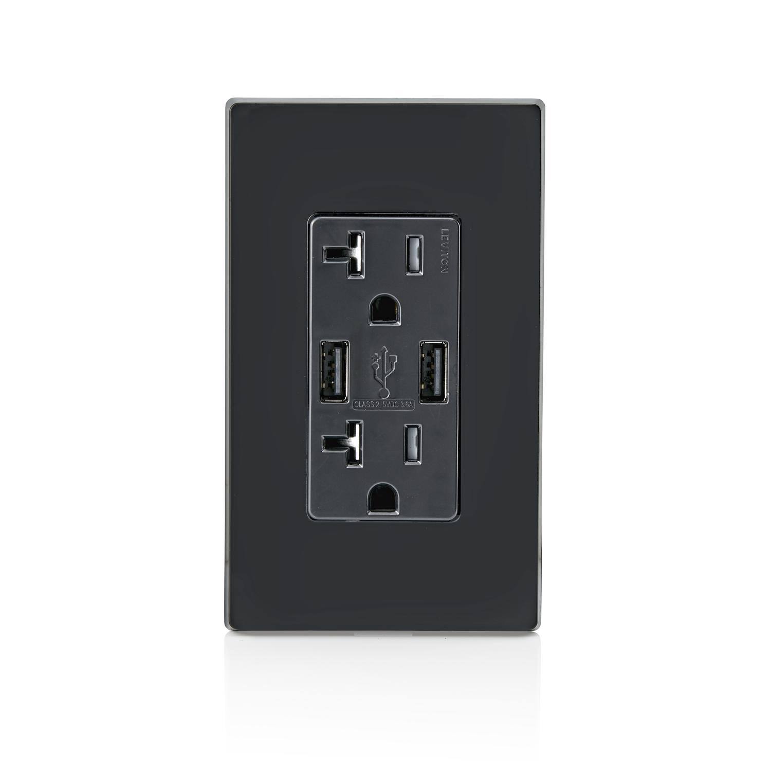 Leviton Decora 20 amps 125 V Outlet and USB Charger 5 20R 1 pk Black