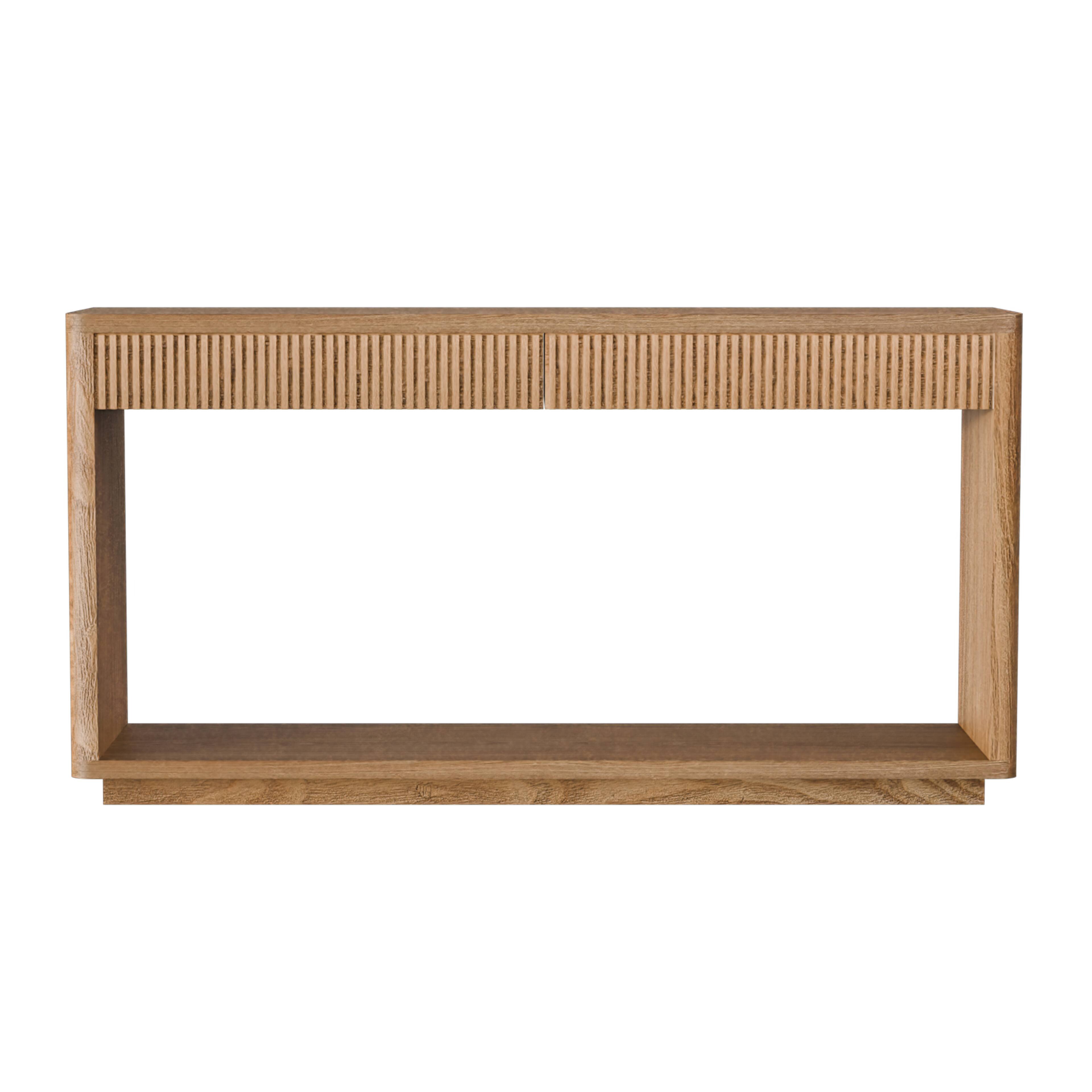 Alt View 8. Loheer - Loheer Fluted Console Table, Modern 60 Inch Console Table with Drawers and Shelf, Natural Wood Entryway Sofa Table - Natural Wood.