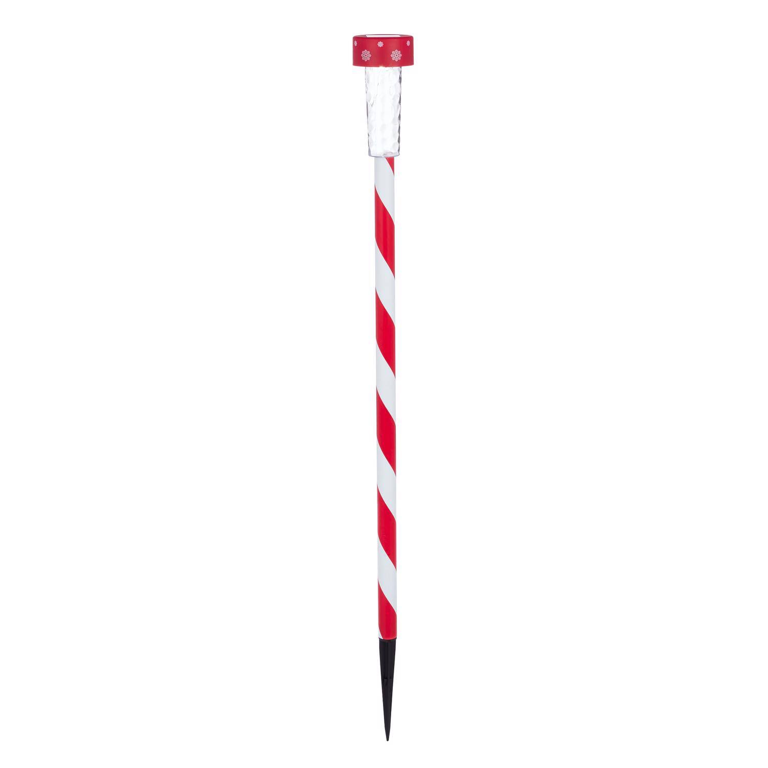 Left. Alpine - Alpine LED White Solar Candy Cane Striped Stake 23 in. Pathway Decor (Case of 24) - Red|White.