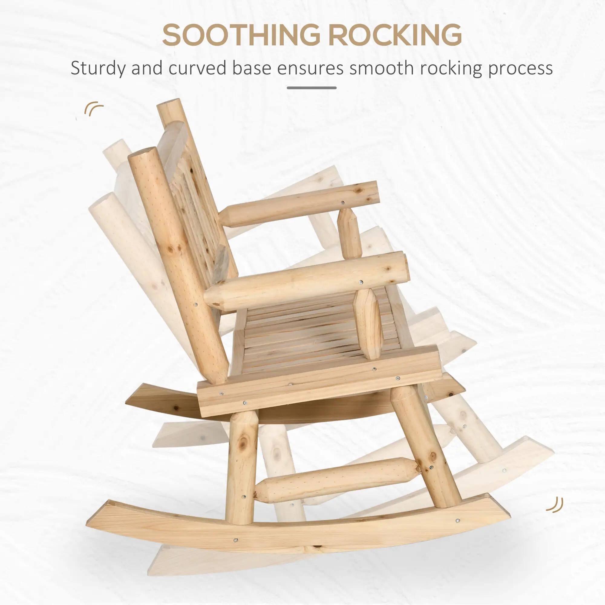 Resenkos Log Style 2 Seater Rocking Chair, Heavy Duty Patio Loveseat ...