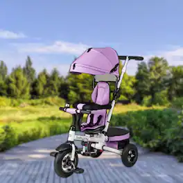 Hivvago - Foldable Baby Trike Stroller with Adjustable Canopy and Reversible Seat - Pink