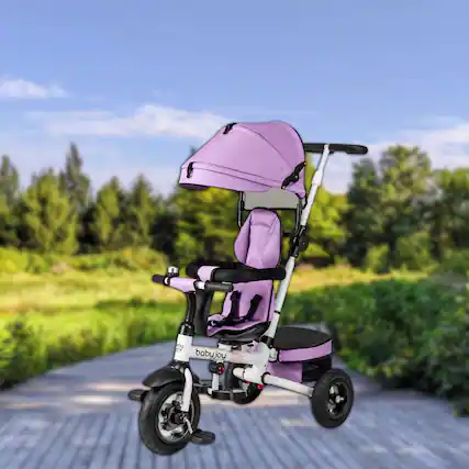 Front. Hivvago - Foldable Baby Trike Stroller with Adjustable Canopy and Reversible Seat - Pink.