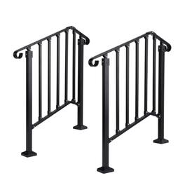 Winado - 2PCS Handrails Steps Stair Fits 2-3 Steps Hand Rail, Adjustable Stair Railing for Indoor Outdoor Yard Concrete Porch - Black