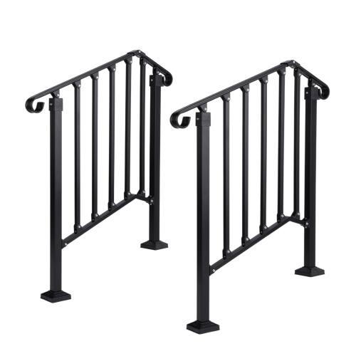 Front. Winado - 2PCS Handrails Steps Stair Fits 2-3 Steps Hand Rail, Adjustable Stair Railing for Indoor Outdoor Yard Concrete Porch - Black.