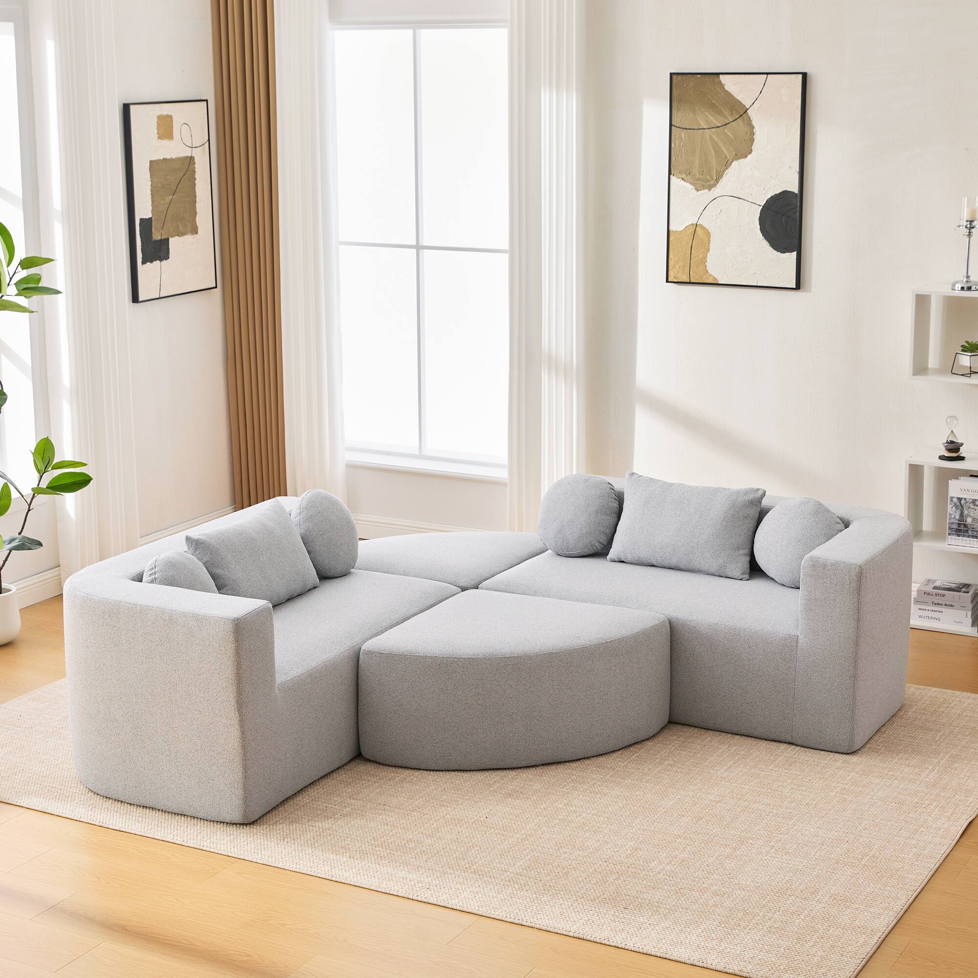 Angle. Whisen - Modular Sectional Sofa Boneless Couch Sofa Bed Compression Sofa for Living Room - Grey.