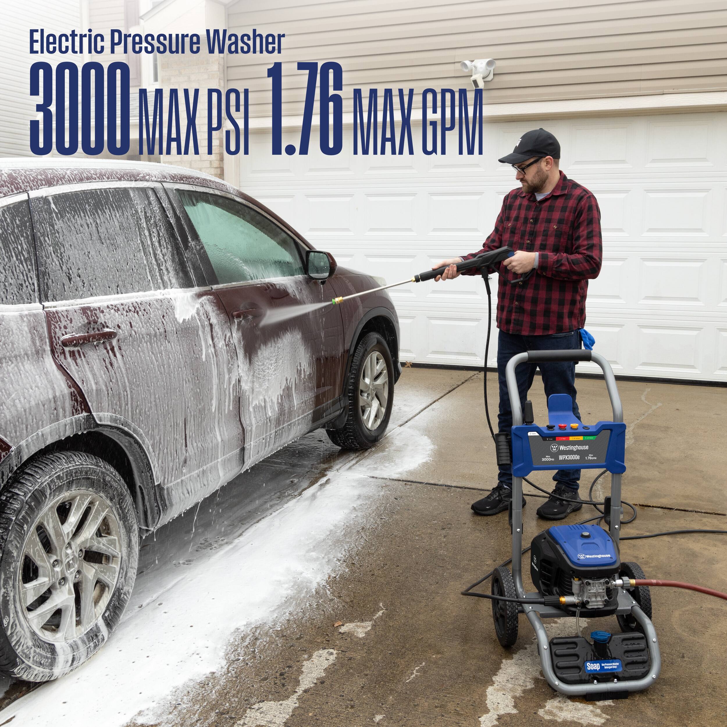 Electric Pressure Washer  
3000 MAX PSI 1.76 MAX GPM  

Westinghouse POSO 3000 Corn  
Westagrase  

- Soap Chippe -
