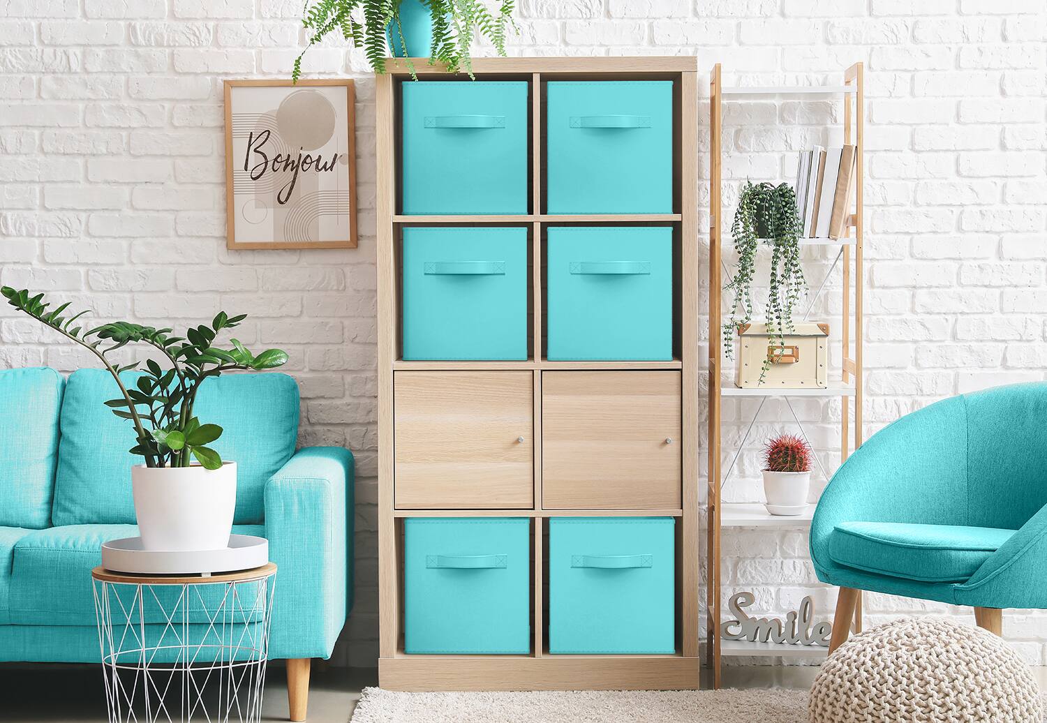 Alt View 2. Sorbus - Sorbus Fabric Storage Cubes, 6 Foldable Storage Bins for Organizing Pantry, Cubbies, Toy Box, Clothes Storage - Aqua.