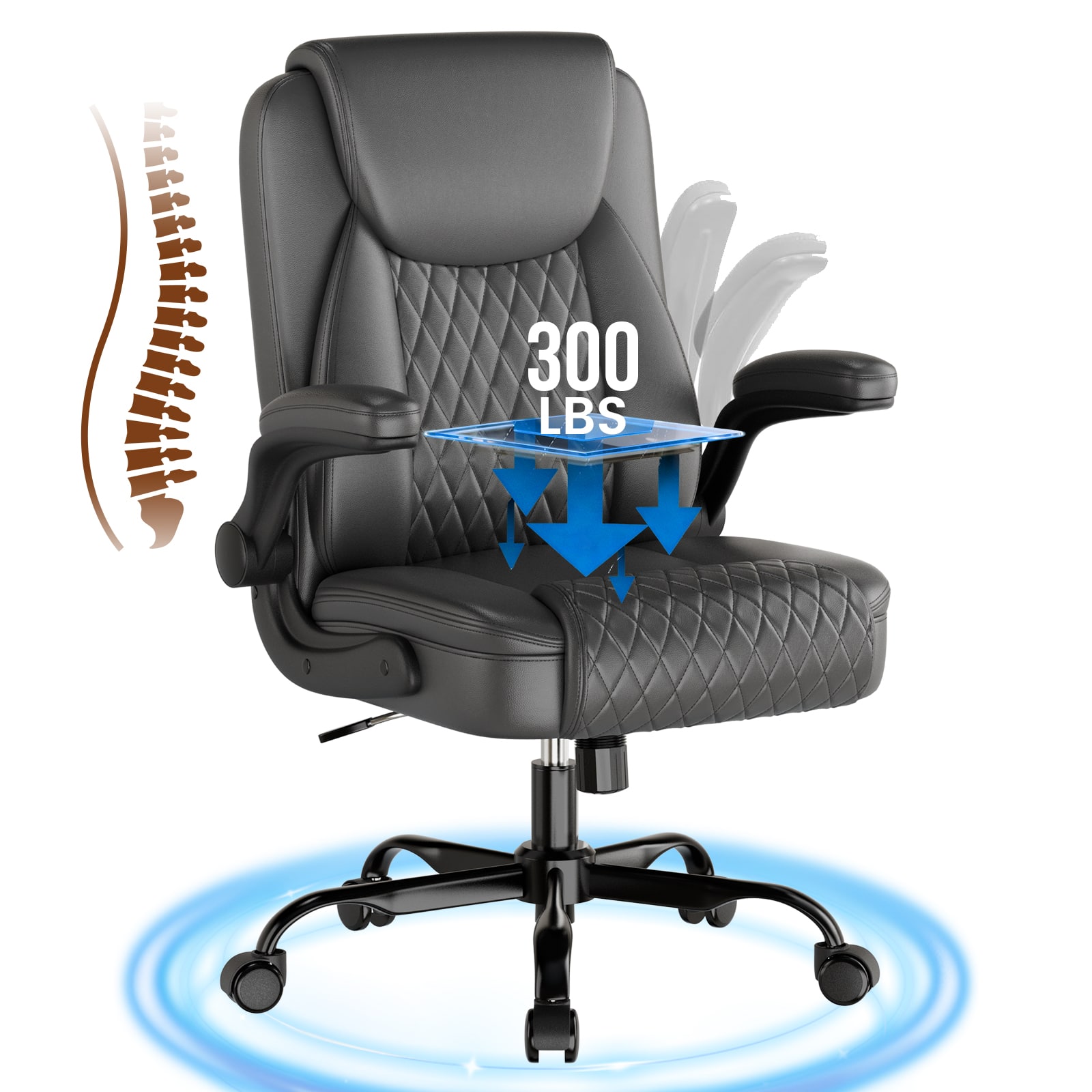 GTPlayer - Office Chair Ergonomic Home Office Desk Chairs Small Leather Executive Office Chairs with Flip-up Arms Height Adjustable - Gray