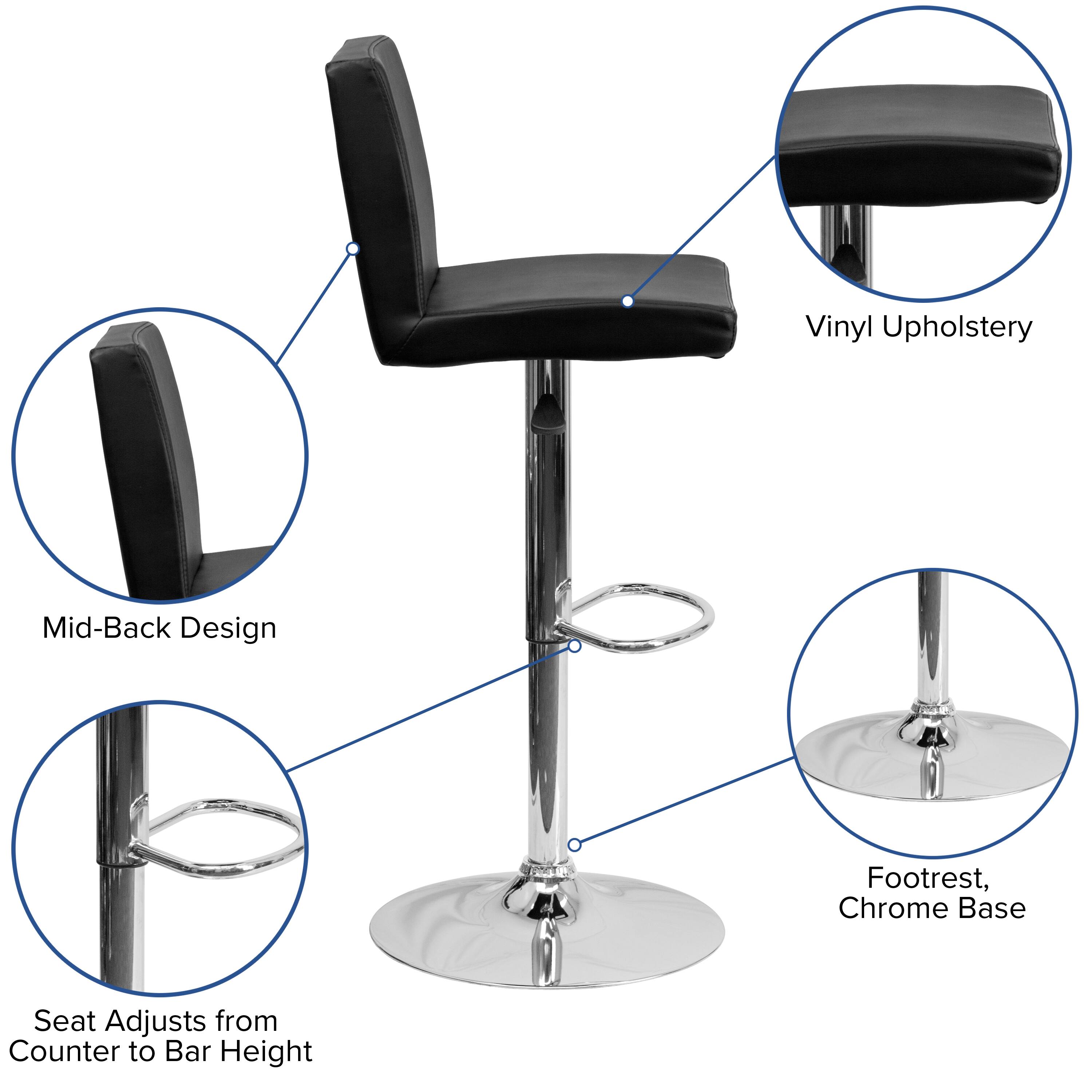 Alt View 12. Alamont Home - Contemporary Vinyl Adjustable Height Barstool with Panel Back and Chrome Base - Black.