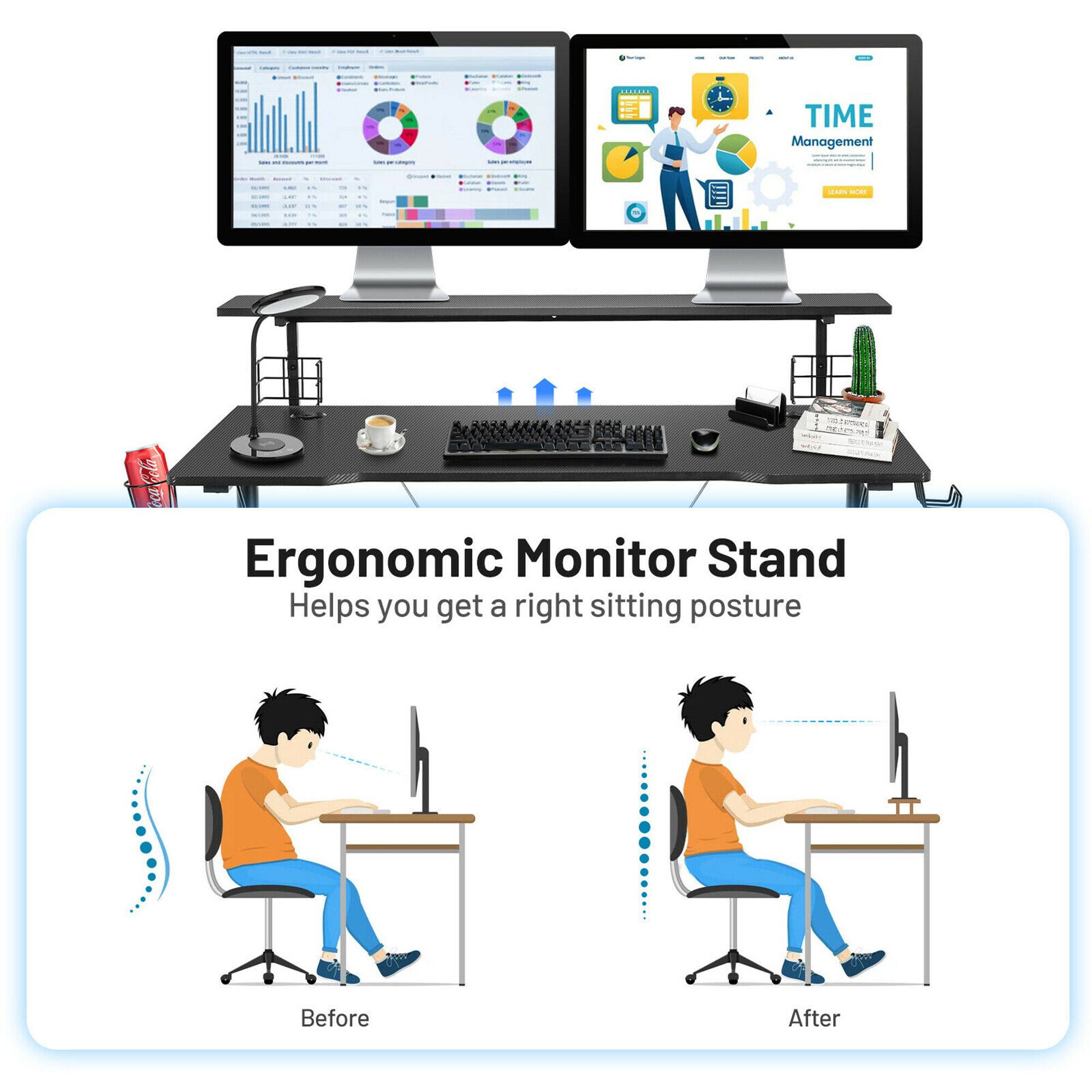Ergonomic Monitor Stand: Helps you get a right sitting posture Before After