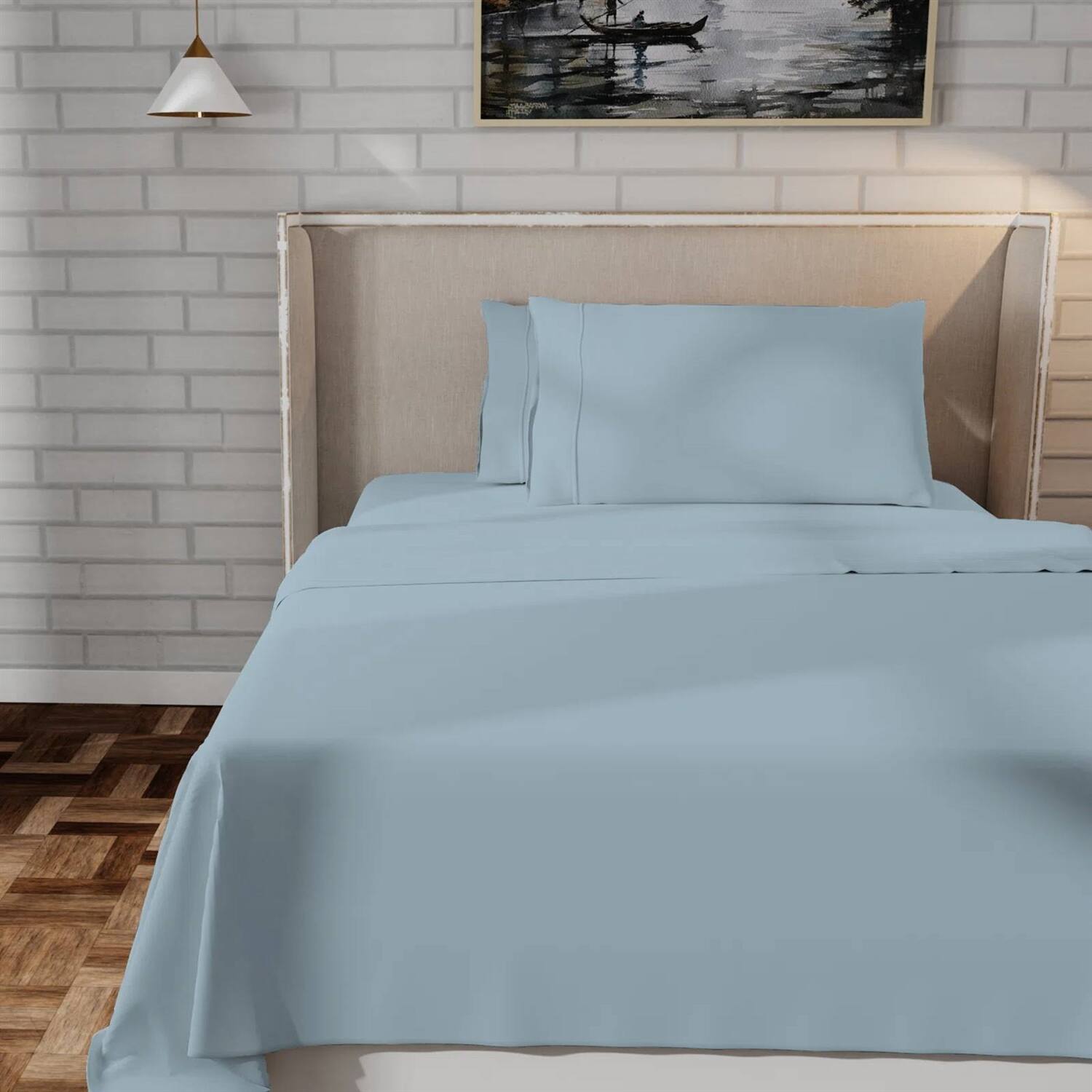 Angle. SlickBlue - 100% Cotton Sheet Set with Fitted, Flat Sheets and Pillowcases - Aqua Blue.