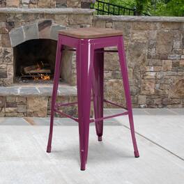 Emma + Oliver - 30"H Backless Barstool with Square Wood Seat - Purple