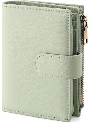 Front. Wikistore - WIKISTORE Small Womens Wallet Leather RFID Blocking Bifold Zipper Card Case Purse - Ivory.