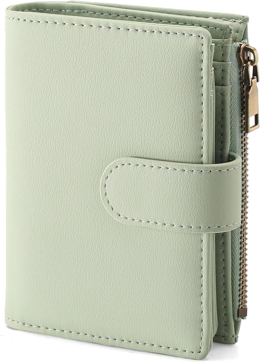 Front. Wikistore - WIKISTORE Small Womens Wallet Leather RFID Blocking Bifold Zipper Card Case Purse - Ivory.