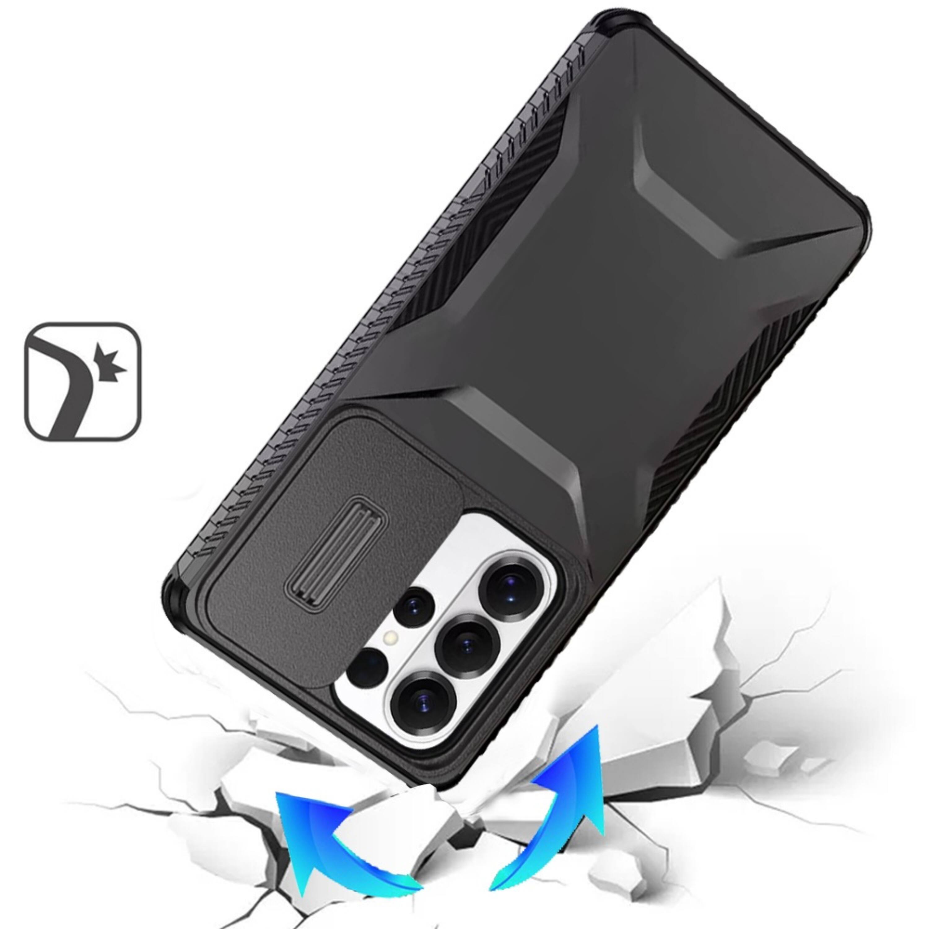 Angle. Kitcheniva - Rugged Side Grip Sliding Lens Case With Tempered Glass For Samsung S26 Ultra Dark Blue - Blue.