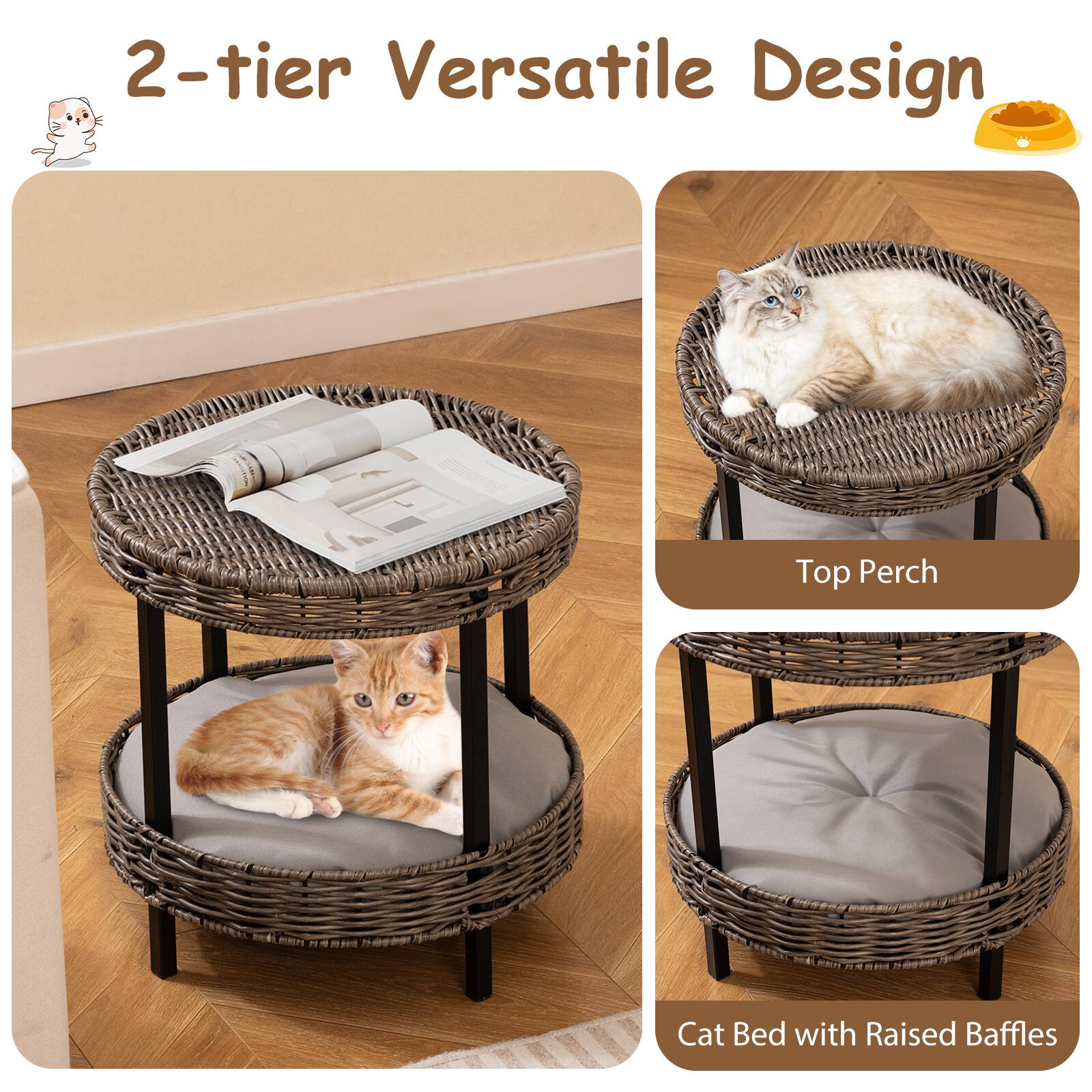 2-tier Versatile Design

Top Perch

Cat Bed with Raised Baffles