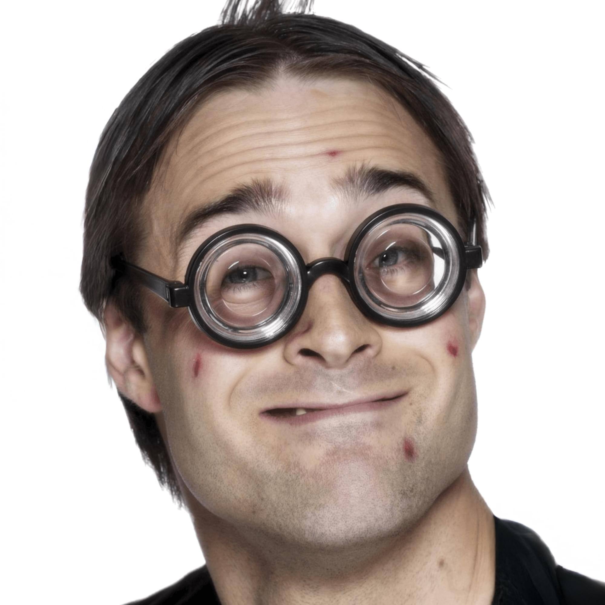 Front. Smiffys - Round Nerd Glasses Adult Costume - Black.
