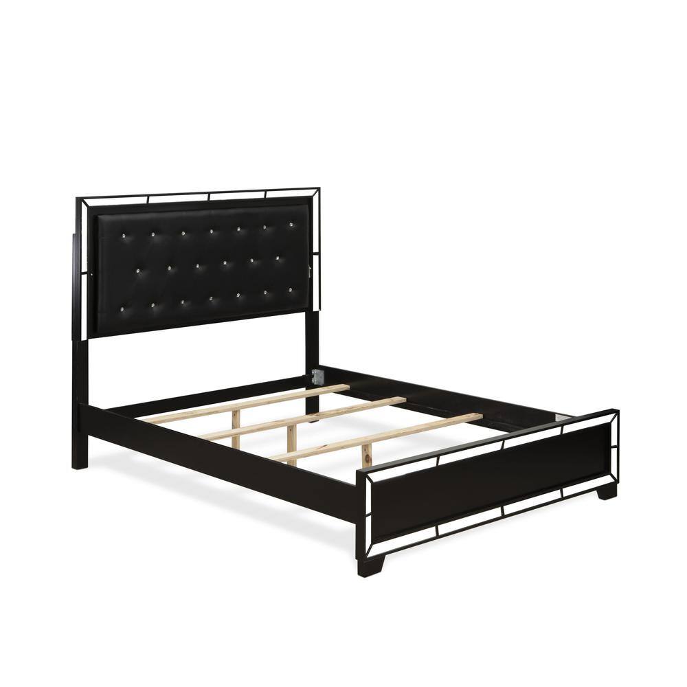 Alt View 1. East West Furniture - NE11-Q00000 Nella Platform Bed Frame with Button Tufted Headboard - Black Leather Headboard and Black Legs - Queen Size - Black.