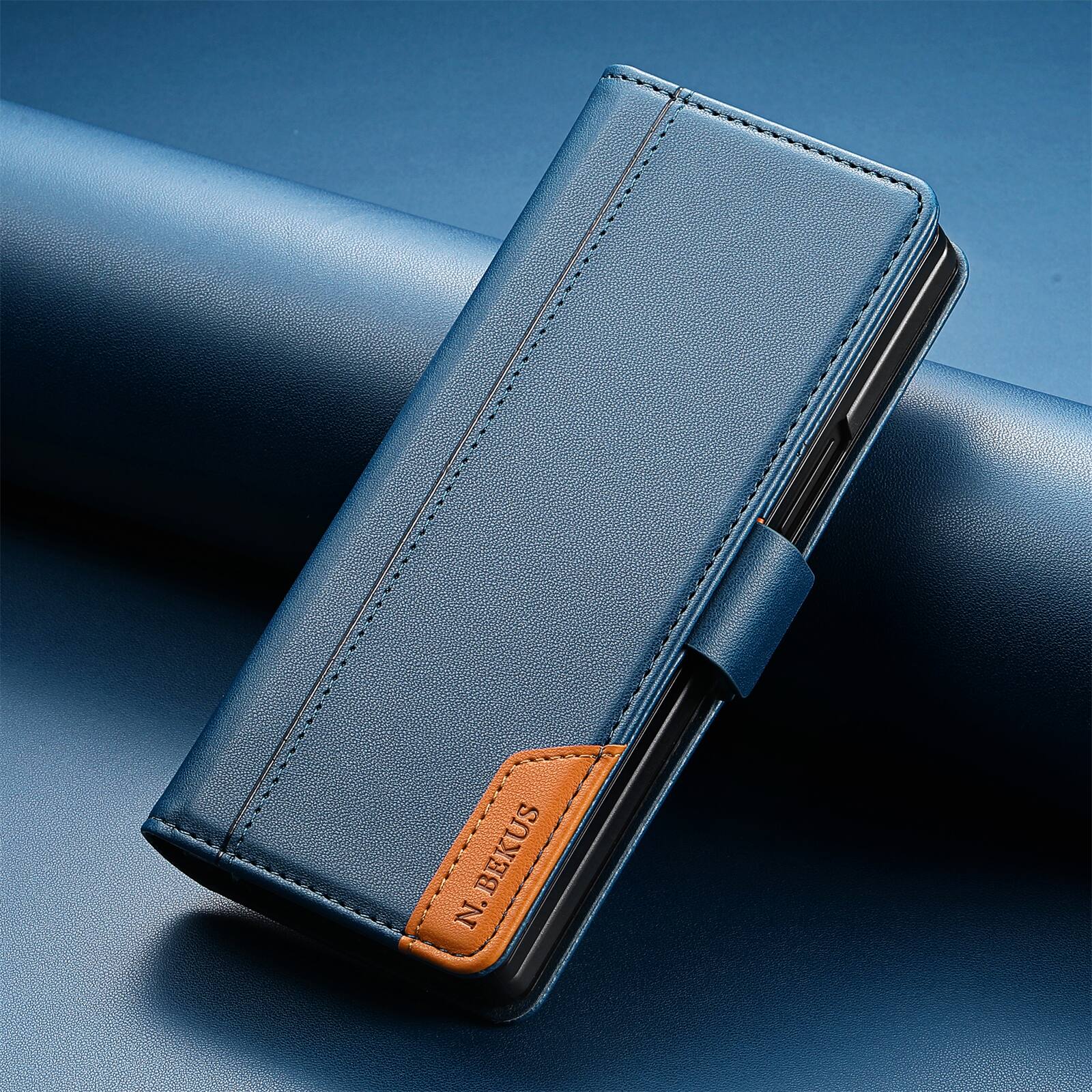 Alt View 8. Dteck - Wallet Case for Samsung Galaxy Z Fold8 Ultra, Leather Folio Cover with Card Slots & Magnetic Closure - Blue.
