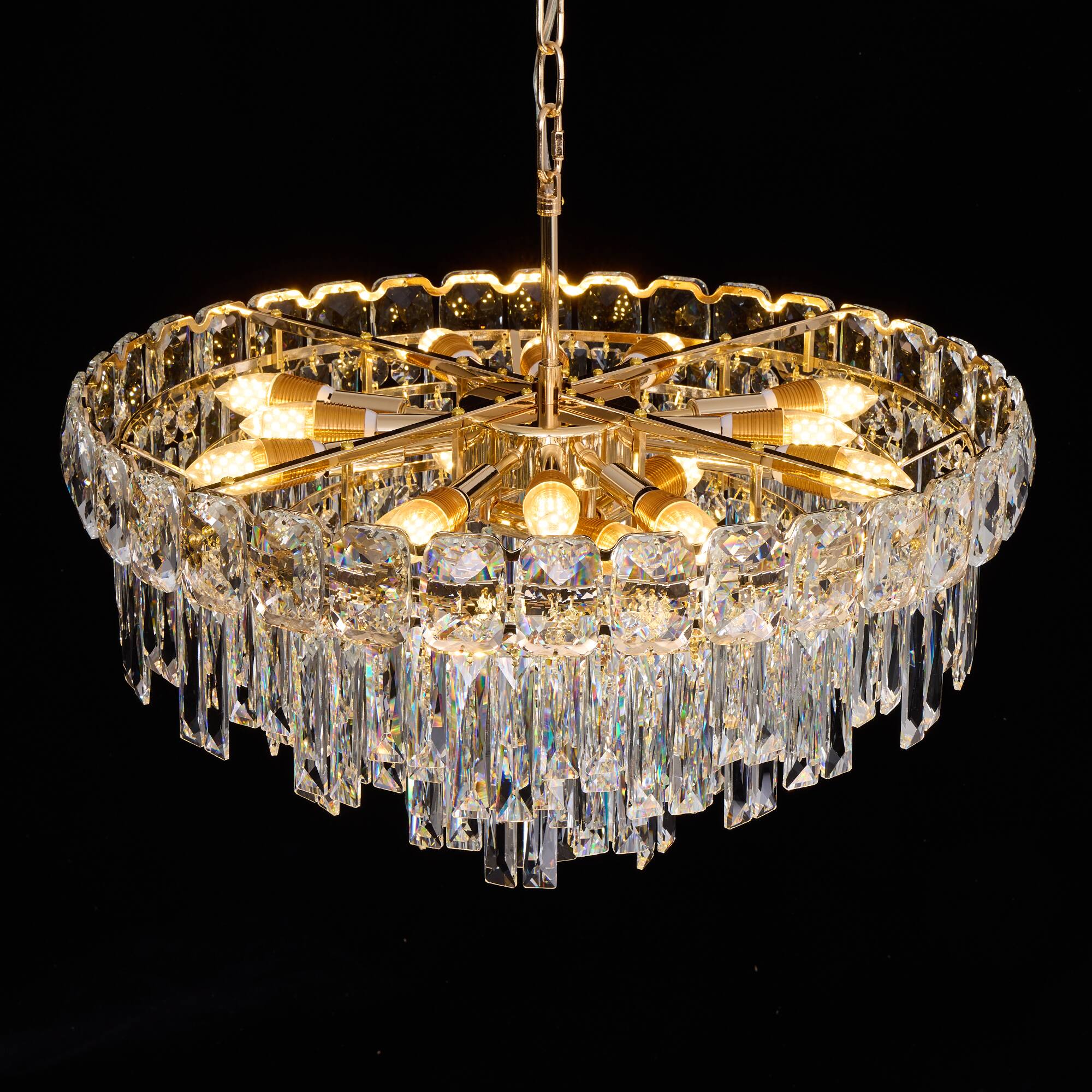Alt View 7. Siljoy - 24 Inch Round Luxury Rose Gold Multi-Layer Crystal Chandelier, Ceiling Pendant Light for  Living Room and Foyer - Rose Gold.