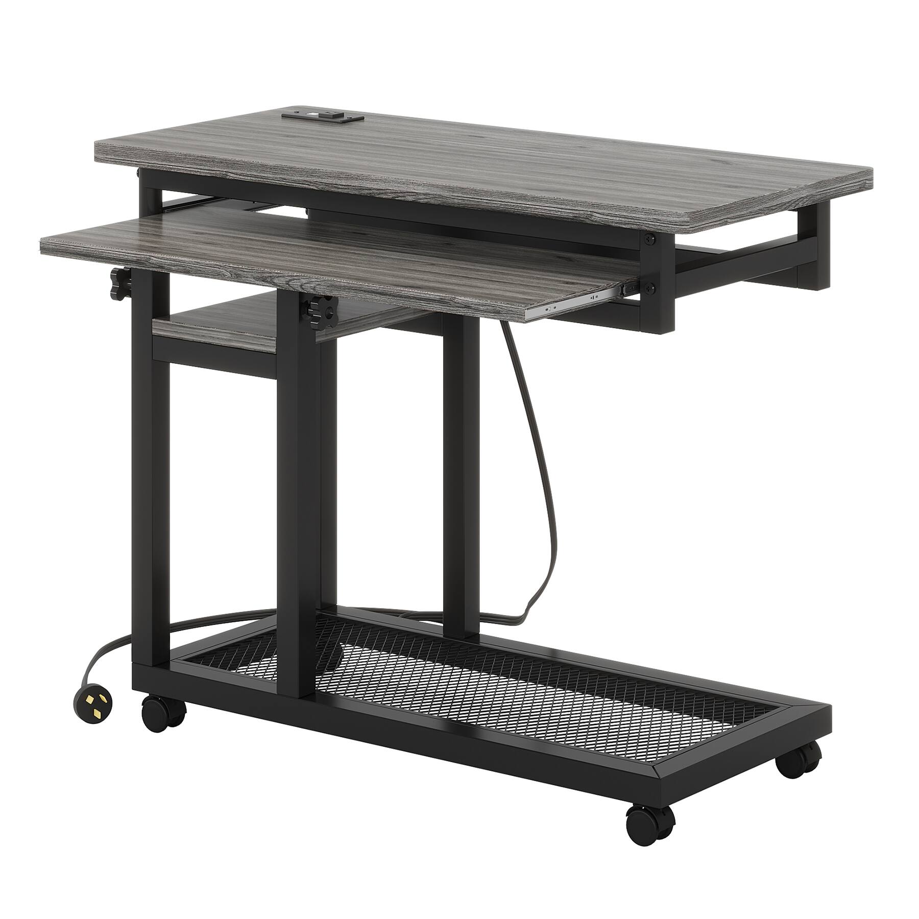 Left. APRILSOUL - 28-39.3in H Adjustable Portable Desk with Power Outlet and USB Ports Rolling C-Shaped Side Table with Keyboard Tray Gray - Gray+Black.