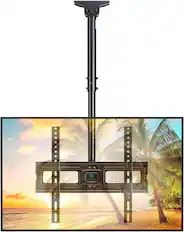 Front. Perlesmith - Pole-Style Ceiling TV Bracket | 26"–65" Flat Screens, VESA 400x400mm, 110 lbs Weight Capacity, Adjustable Hanging Design - Black.