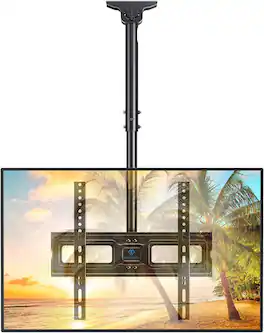 Perlesmith - Pole-Style Ceiling TV Bracket | 26"–65" Flat Screens, VESA 400x400mm, 110 lbs Weight Capacity, Adjustable Hanging Design - Black