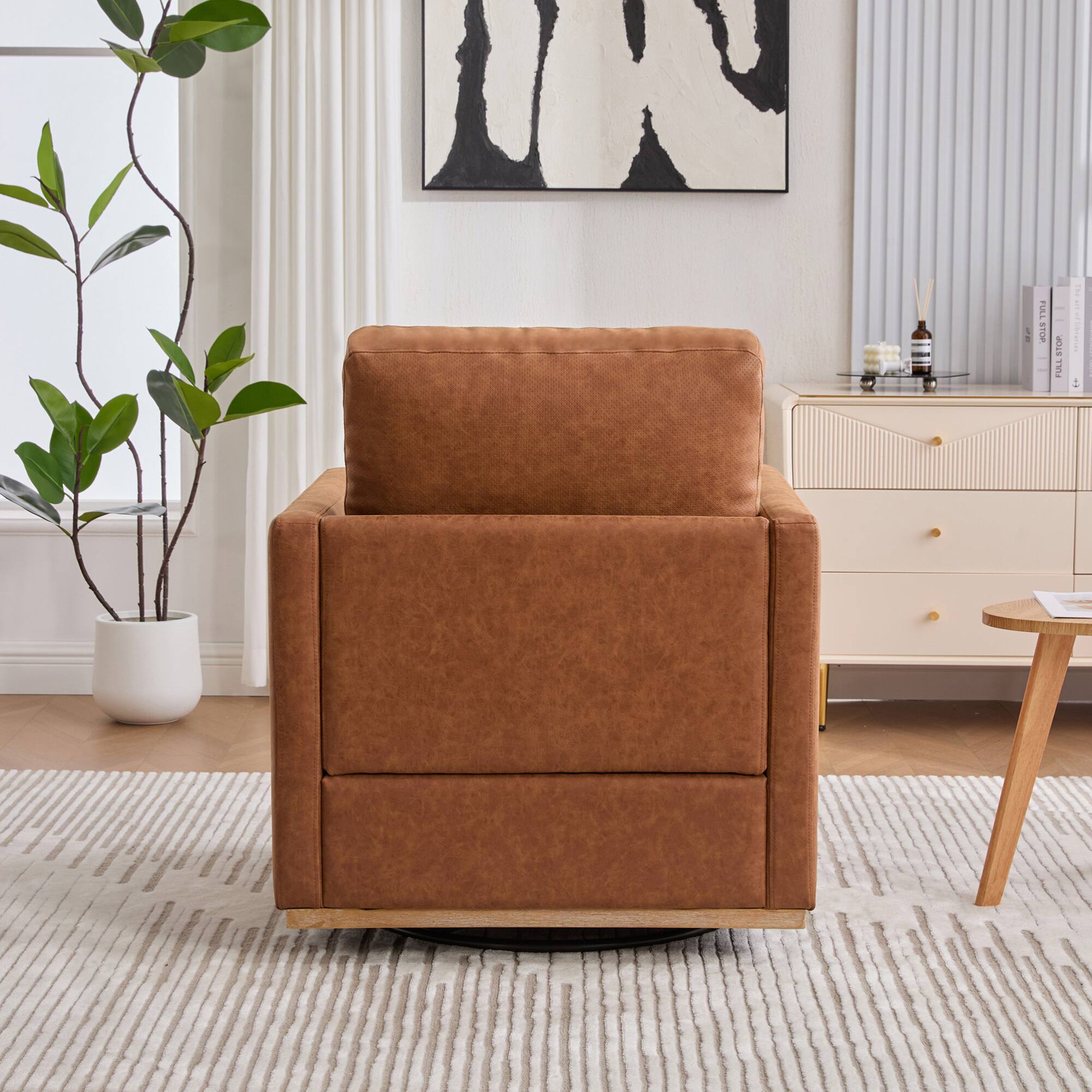 Alt View 1. GOODSILO - Modern Square Swivel Accent Chair with 360-Degree Rotation for Living Room and Bedroom - Brown.