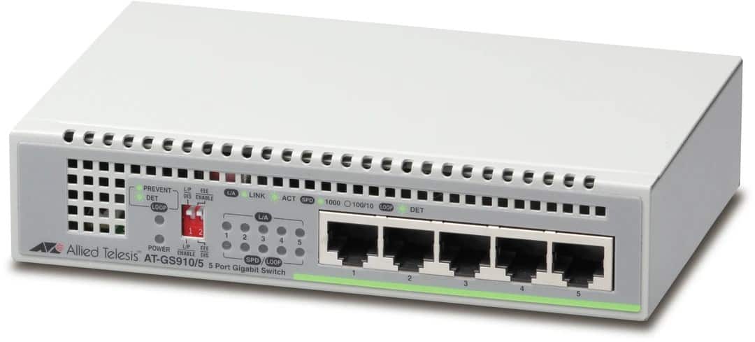 Allied Telesis - 5-port 10/100/1000T Unmanaged Switch with Internal PSU - 5 Ports - Gigabit Ethernet - 10/100/1000Base-T - Unknown