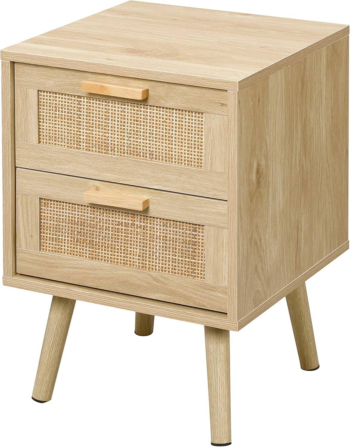 Alt View 6. Finnhomy - Finnhomy Nightstand with Natural Rattan Drawers – Wood Accent End Table for Bedroom, Patented Design - Natural.
