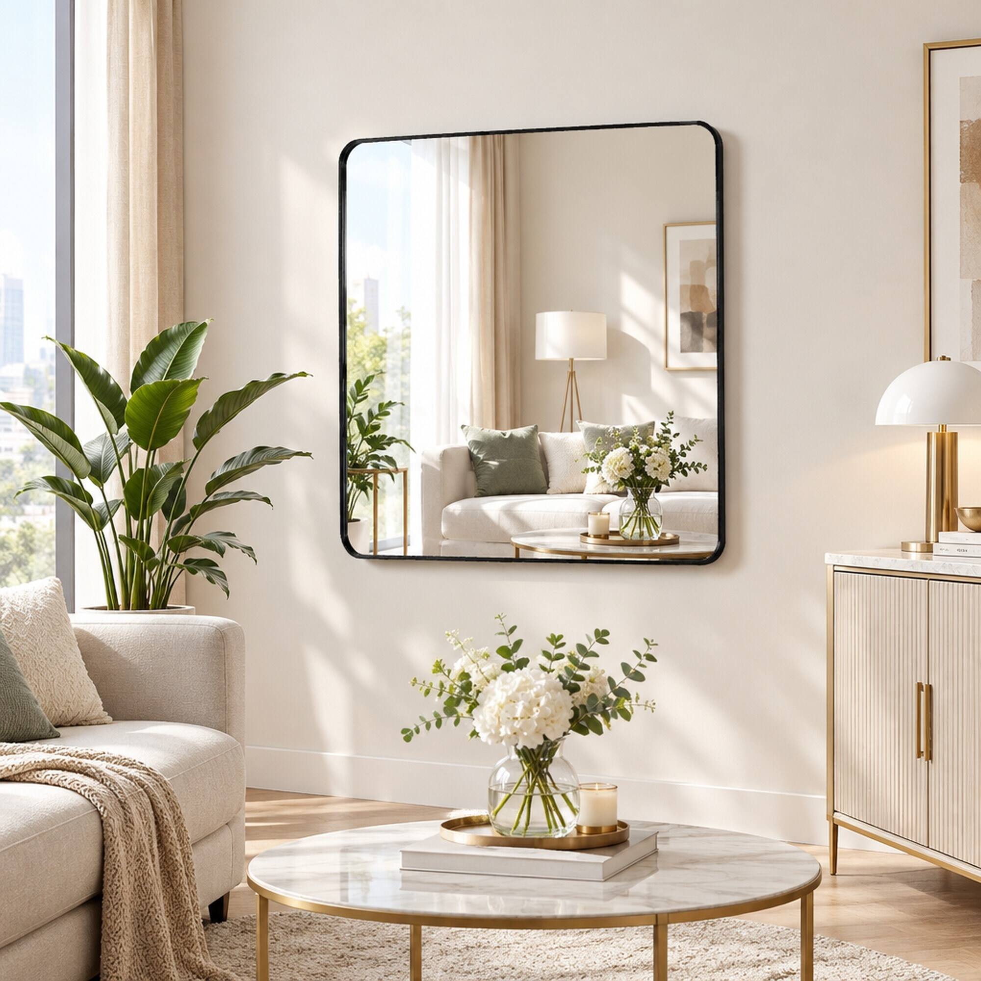 RYHNUYNE 30 in x 30 in Square Bathroom Mirror, HD Glass, Brushed ...