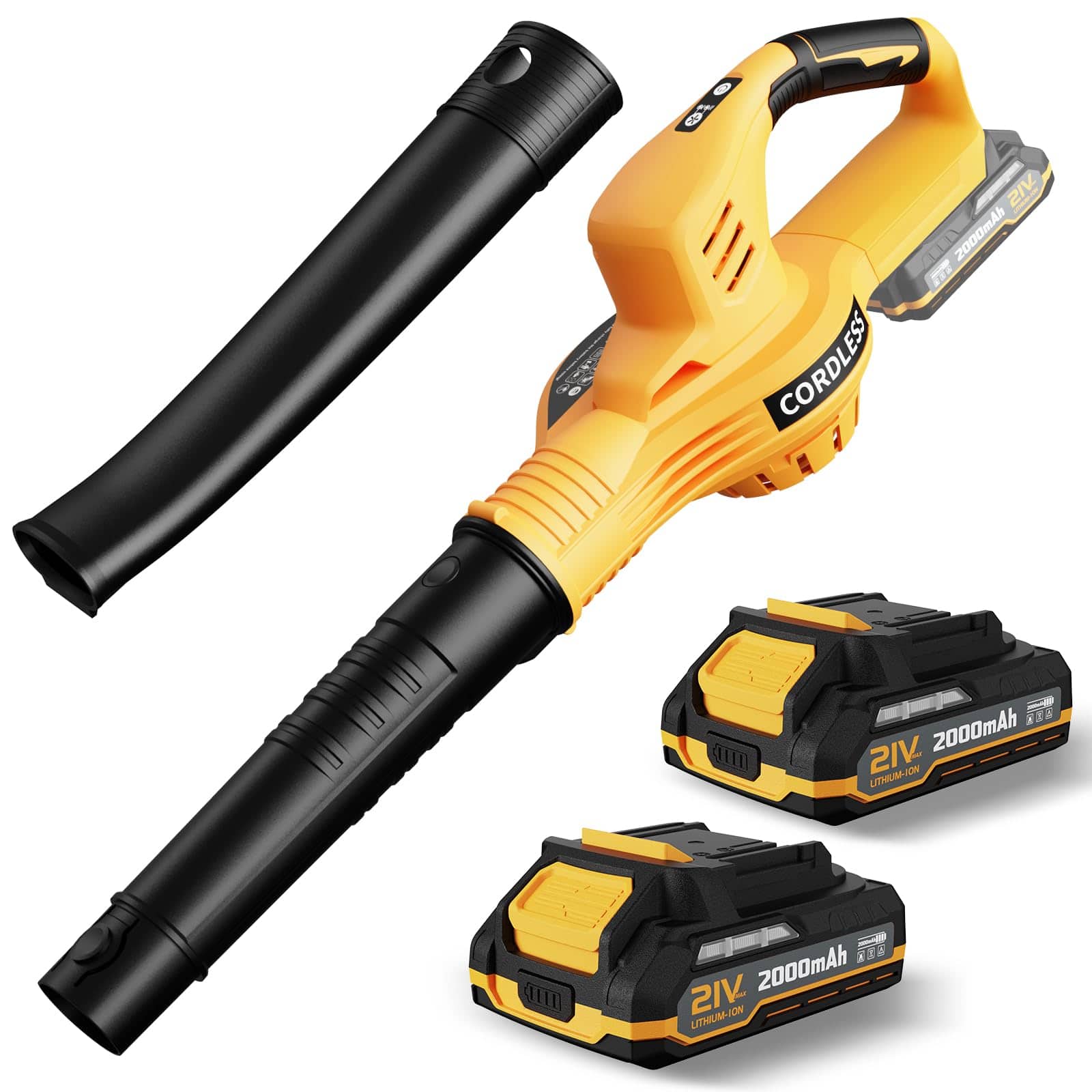 JETRANSPORT - Leaf Blower Cordless - 21v Electric With 2 And 2 Speed Modes 2.0ah Lightweight Blowers For Lawn Care Patio Du - Yellow