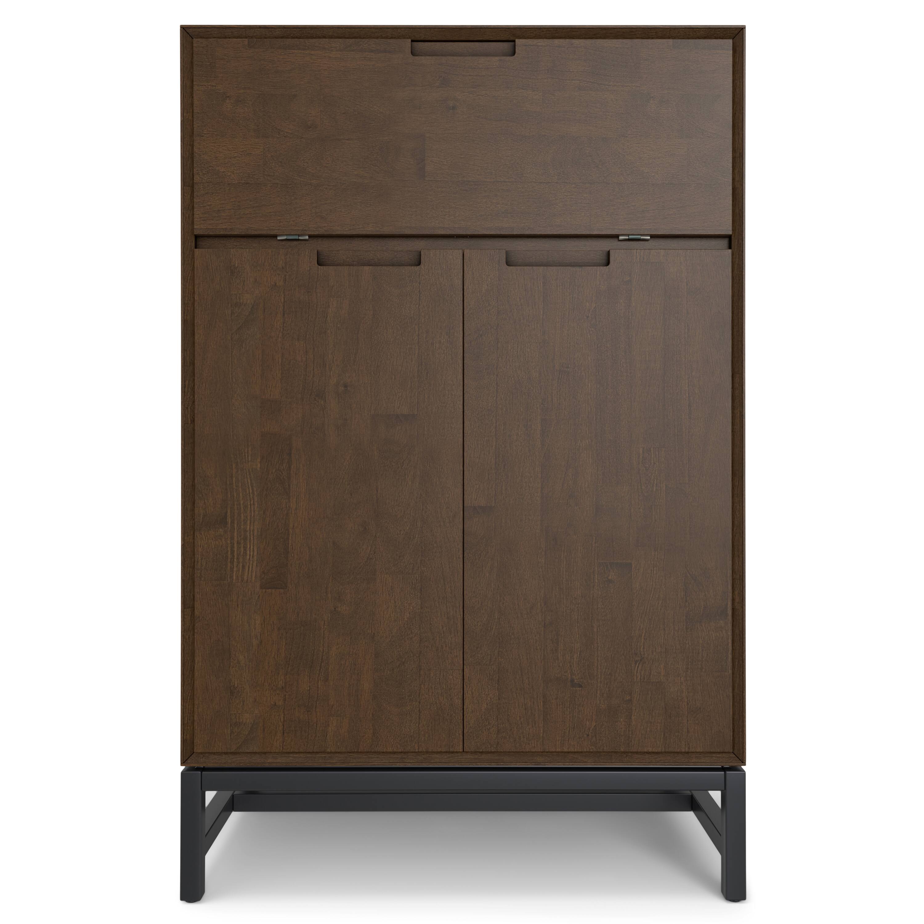 Left. Simpli Home - Banting SOLID HARDWOOD Modern Industrial 32 inch Wide Bar Cabinet in Walnut Brown - Walnut Brown.
