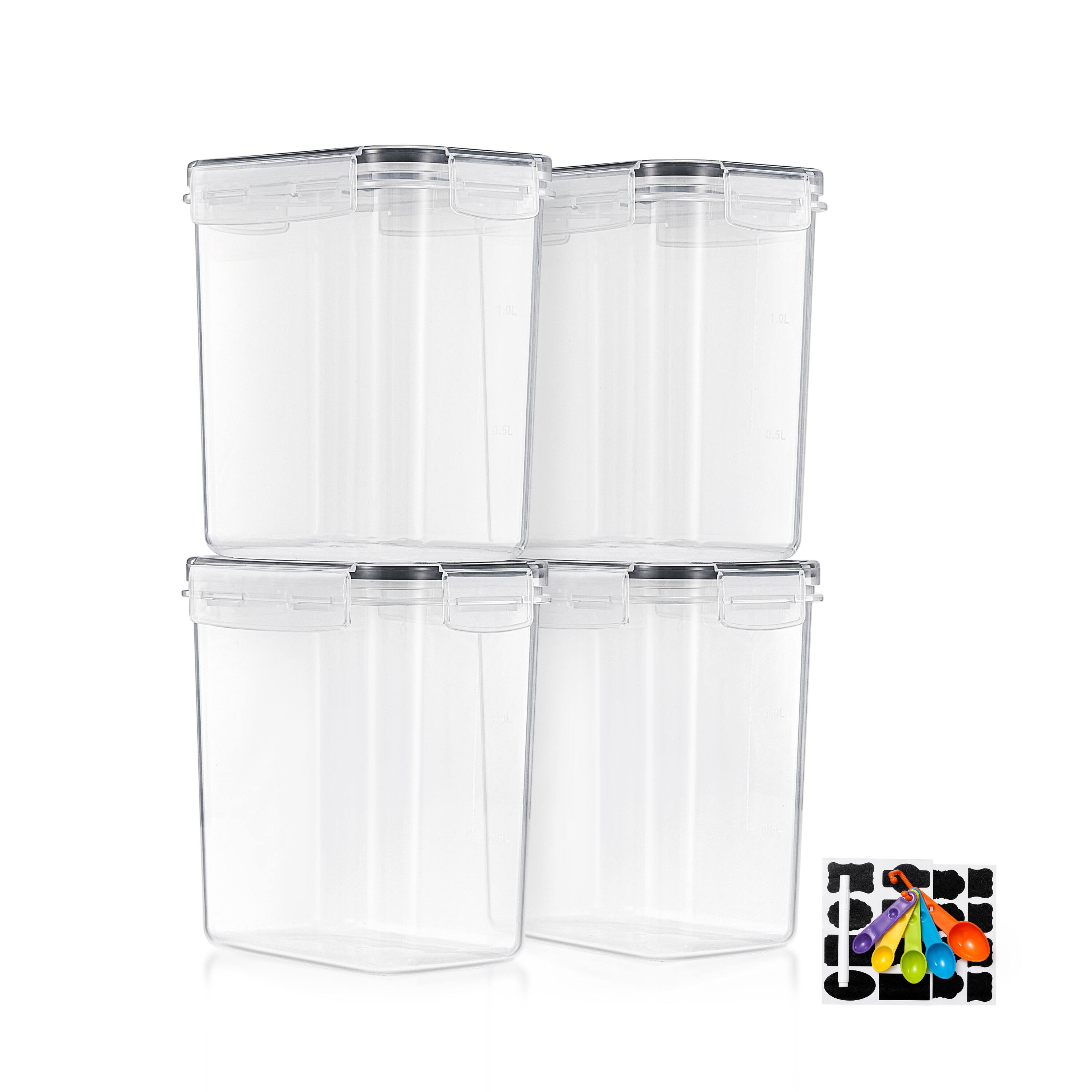 Back. Sorbus - Sorbus 4 Pack (1.6L/54.10 Oz) Airtight Food Storage Containers with Locking Lids, Measuring Spoons & Labels - Clear.