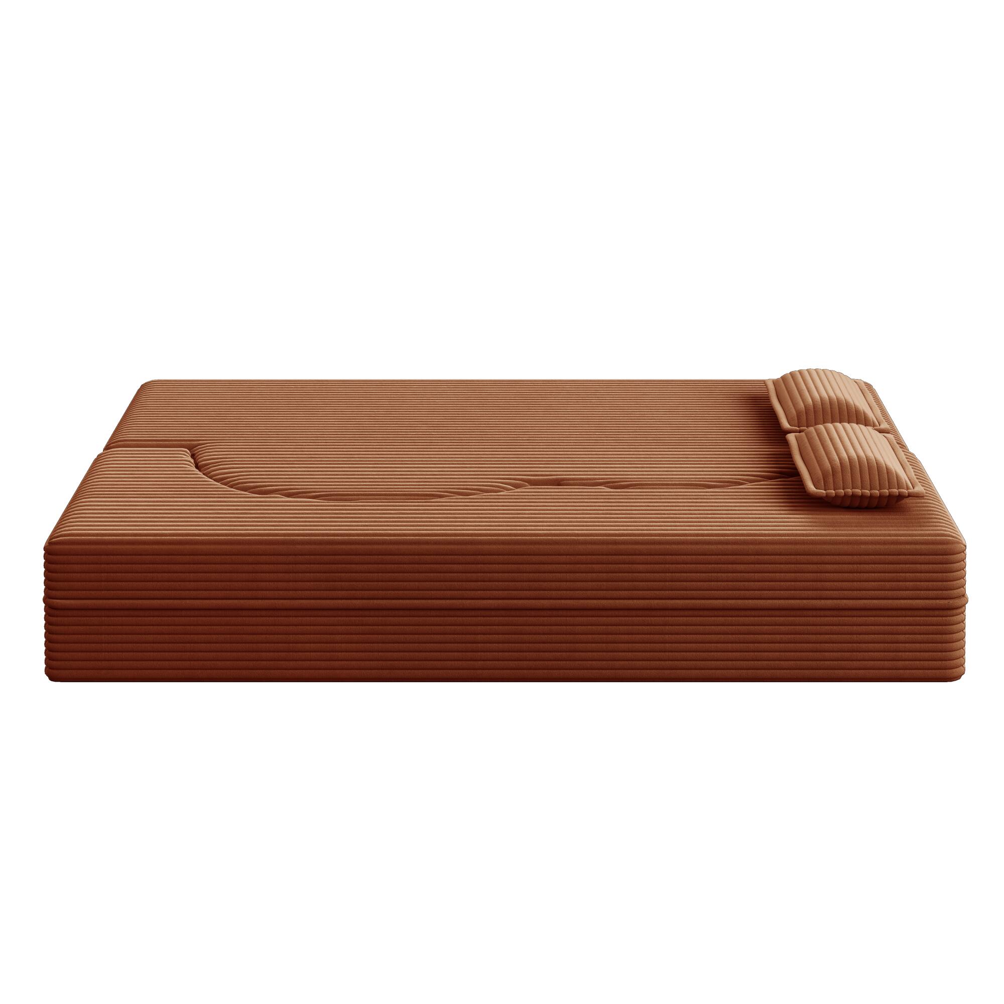 Alt View 7. GOODSILO - Convertible Plush Corduroy Floor Sleeper Sofa with Dual Pillows for Living Room and Guest Use - Orange.