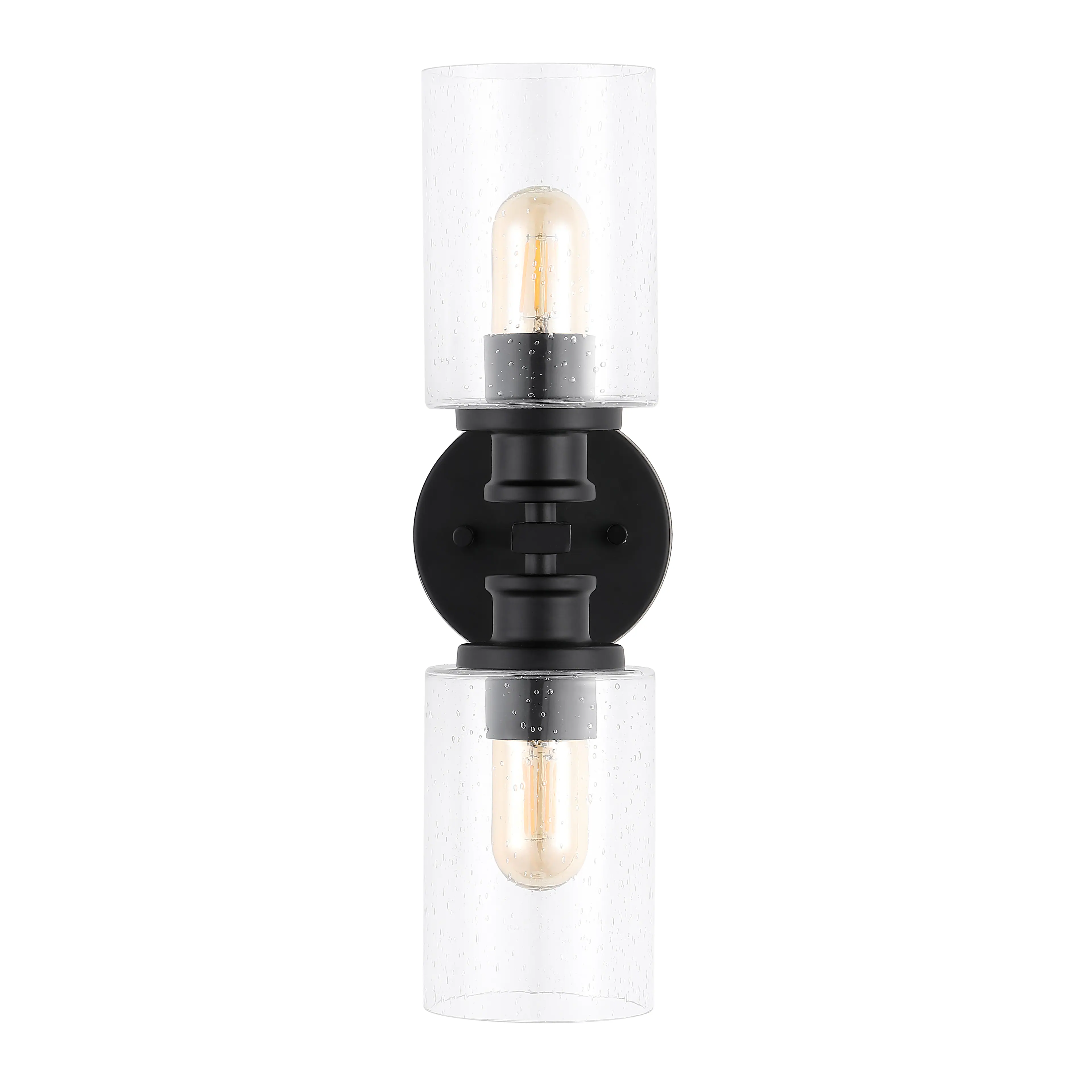 Alt View 6. Jonathan Y - Jules Edison 16.5" Cylinder 2-Light Iron/Seeded Glass Farmhouse Contemporary LED Wall Sconce, Black - Black.