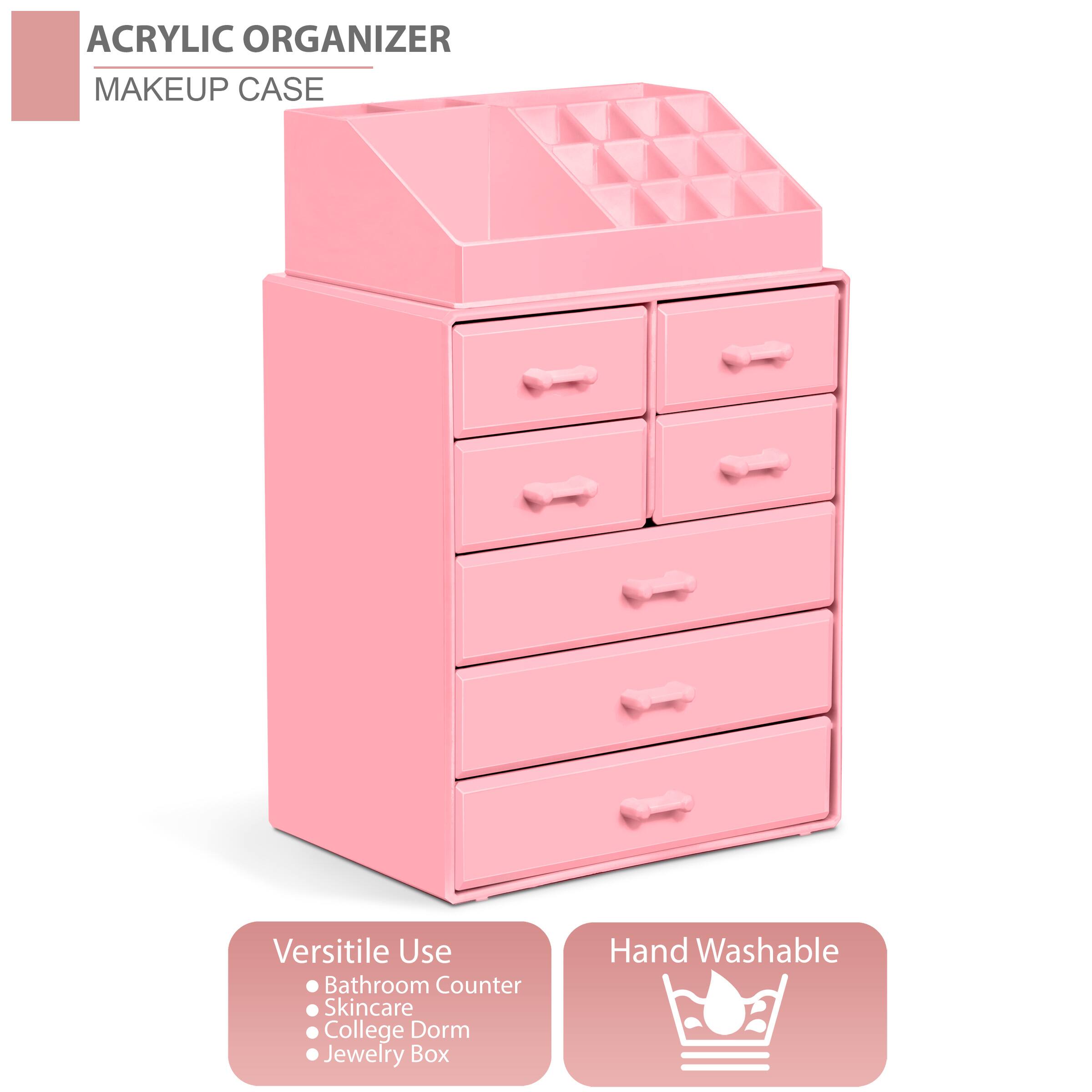 ACRYLIC ORGANIZER  
MAKEUP CASE  

Versatile Use  
- Bathroom Counter  
- Skincare  
- College Dorm  
- Jewelry Box  

Hand Washable