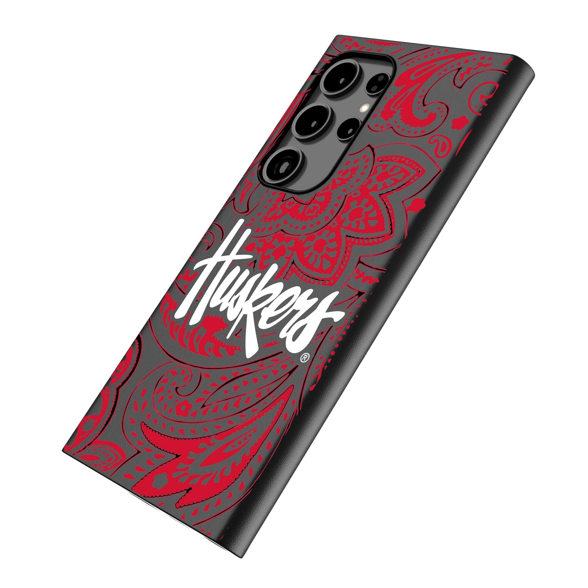 Alt View 1. Keyscaper - Nebraska Huskers Paisley Galaxy Magnetic Bump Case - S25 Ultra - Black.