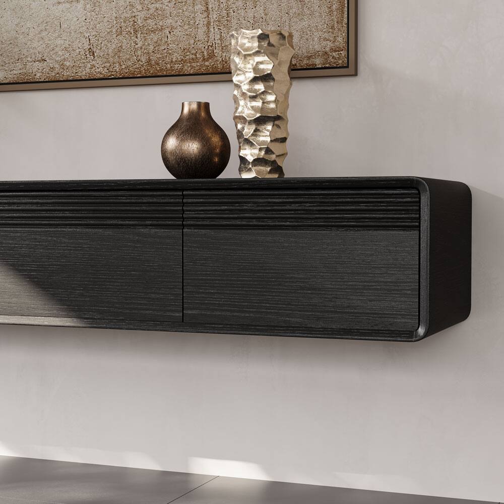 Alt View 1. POVISON - 95" Mid-Century Floating TV Stand with Adjustable LED Lights for Living Room, Wall Mount TV Console for 85-In TVs - Black.