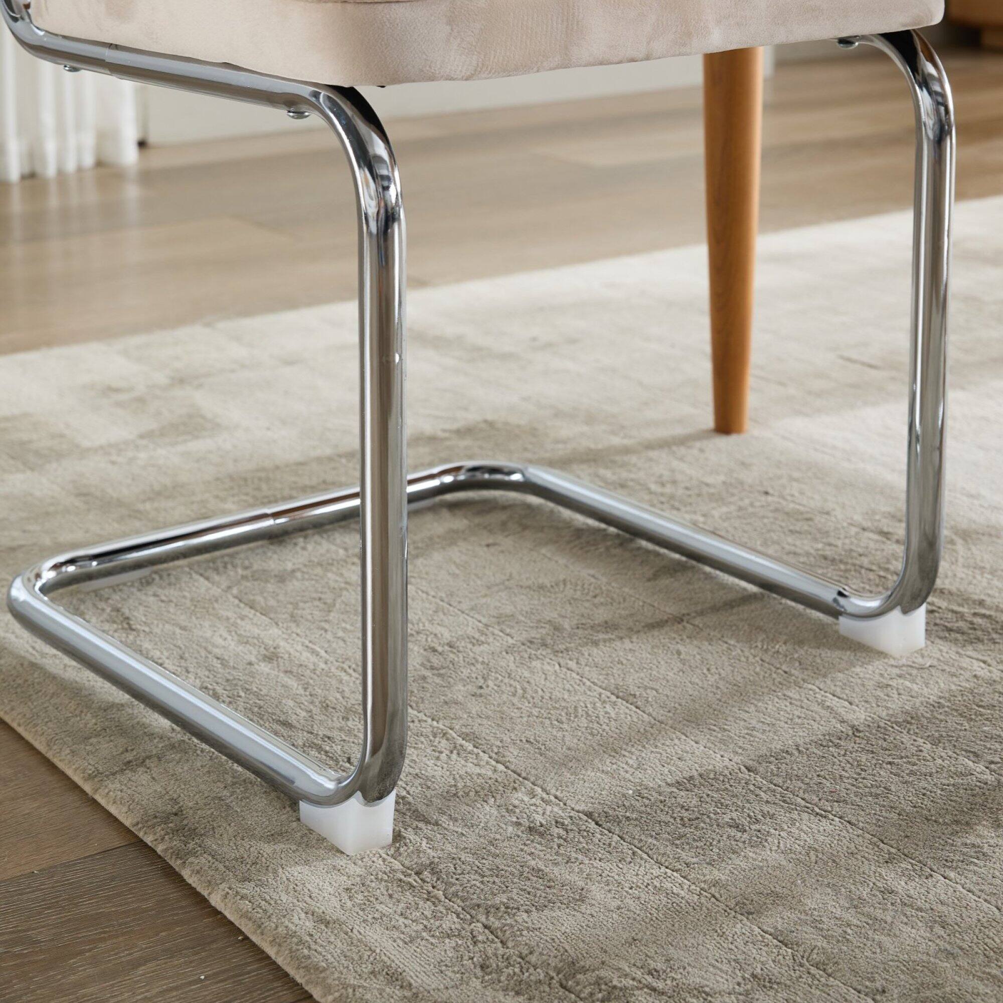 Alt View 7. GOODSILO - Mid Century Modern Dining Chairs Set of Two with Velvet Upholstery and Cane Back - Beige.