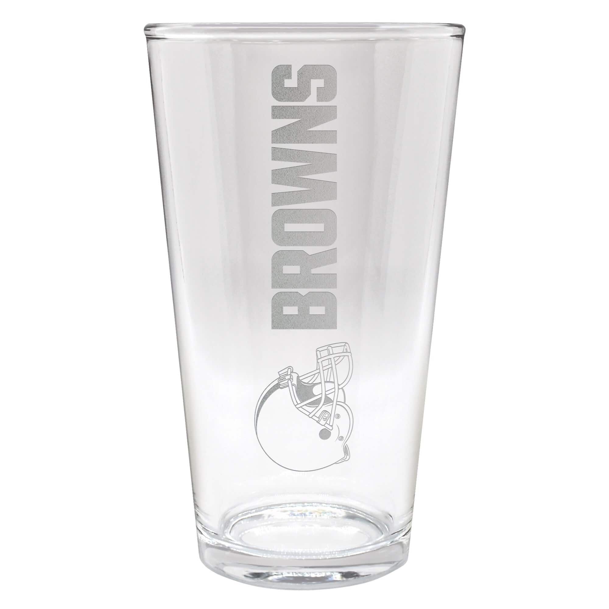 Front. Great American Products - Cleveland Browns Etched 16oz. Vertical Rally Cry Pint Glass - Multicolor.