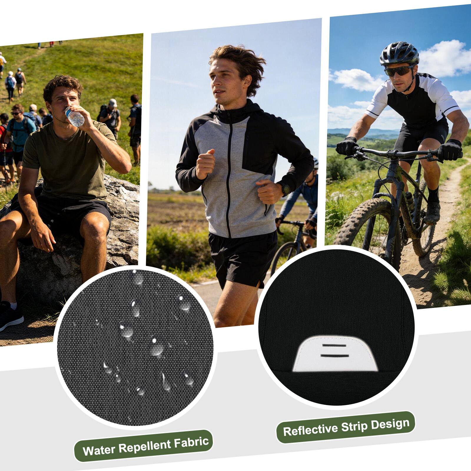 Water Repellent Fabric  
Reflective Strip Design