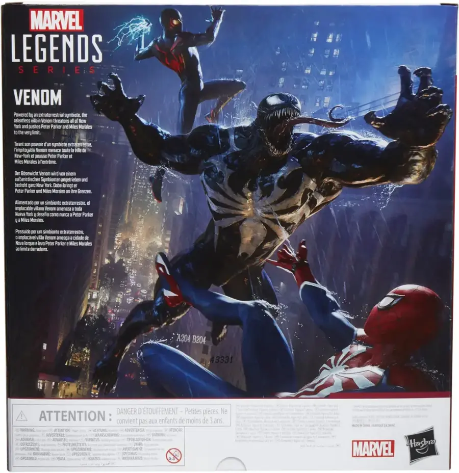 MARVEL LEGENDS SERIES VENOM
Powered by - extraterrestrial symbiote, the relentless villain Venom threatens all of New York and pushes Peter Parker and Miles Morales to the limit. Timeless and sinister, the symbiote extraterrestre menaces the entire city, defying the boundaries of what is possible. Alimentado DE - simbiante extraterrestre. el implacable villano Verom amenaza toda Nueva York desafiando a jamais Peter Parker  Miles Morales. Possuido a simbionte extraternestre. implacavel ville Verom ameage . cidlade de Rova lorque lea Petter Parkr 1 Miles Morales - limine derradeiro. A204 B204 43331 DANGER D'TOUFFEMENT Petites pices. Ne ATTENTION convient aux enfants de moins de 3 ans. pas WARNING ASTENTION SCHTUNG ADVERTINCA TENO INVERTUNZA WAARSCHUMING ADVARIL