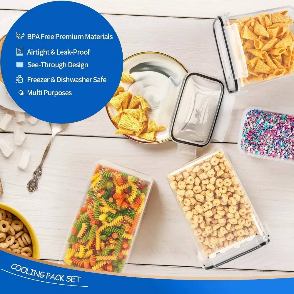 BPA Free Premium Materials  
Airtight & Leak-Proof  
See-Through Design  
Freezer & Dishwasher Safe  
Multi Purposes  

COOLING PACK SET