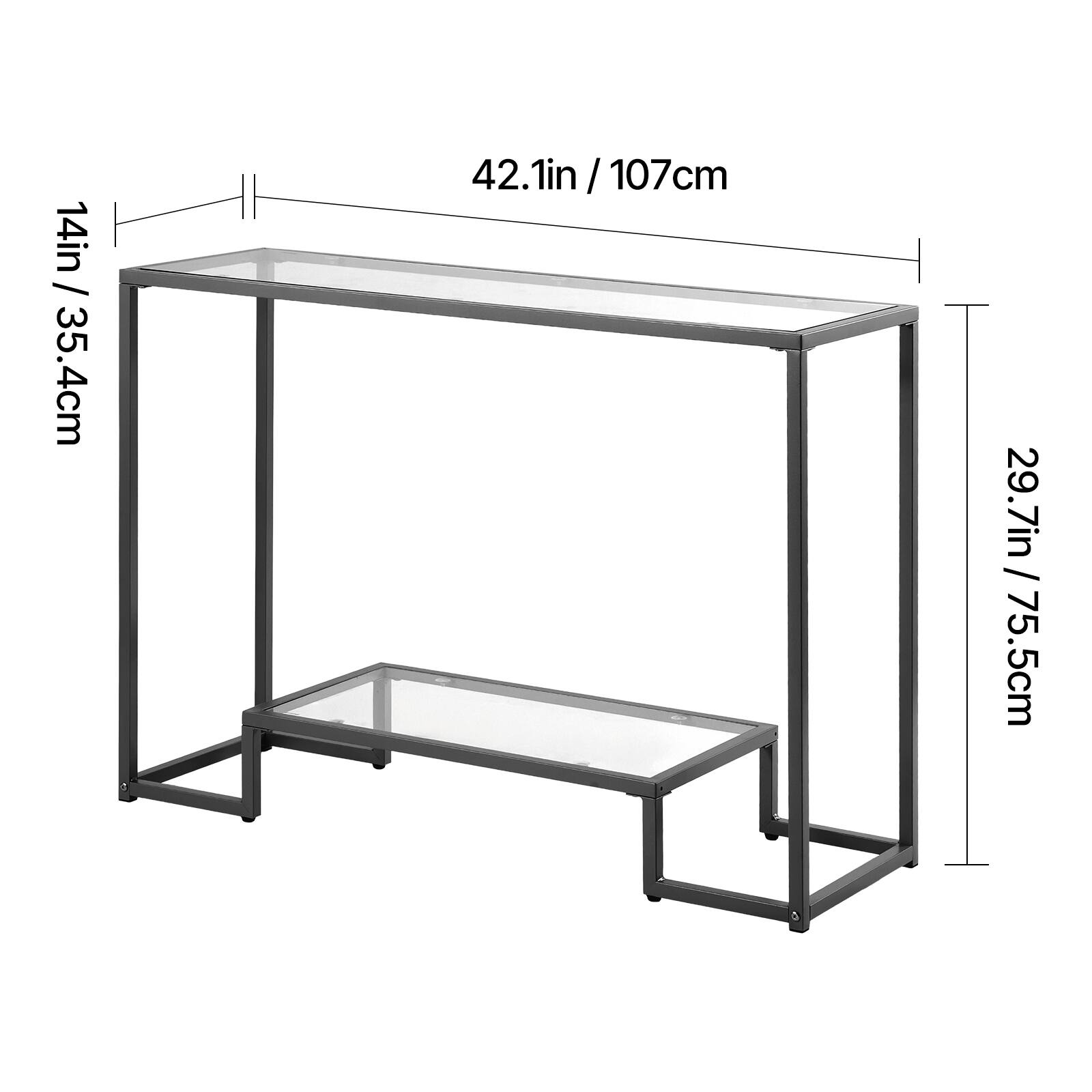 14in / 35.4cm, 42.1in / 107cm, 29.7in / 75.5cm