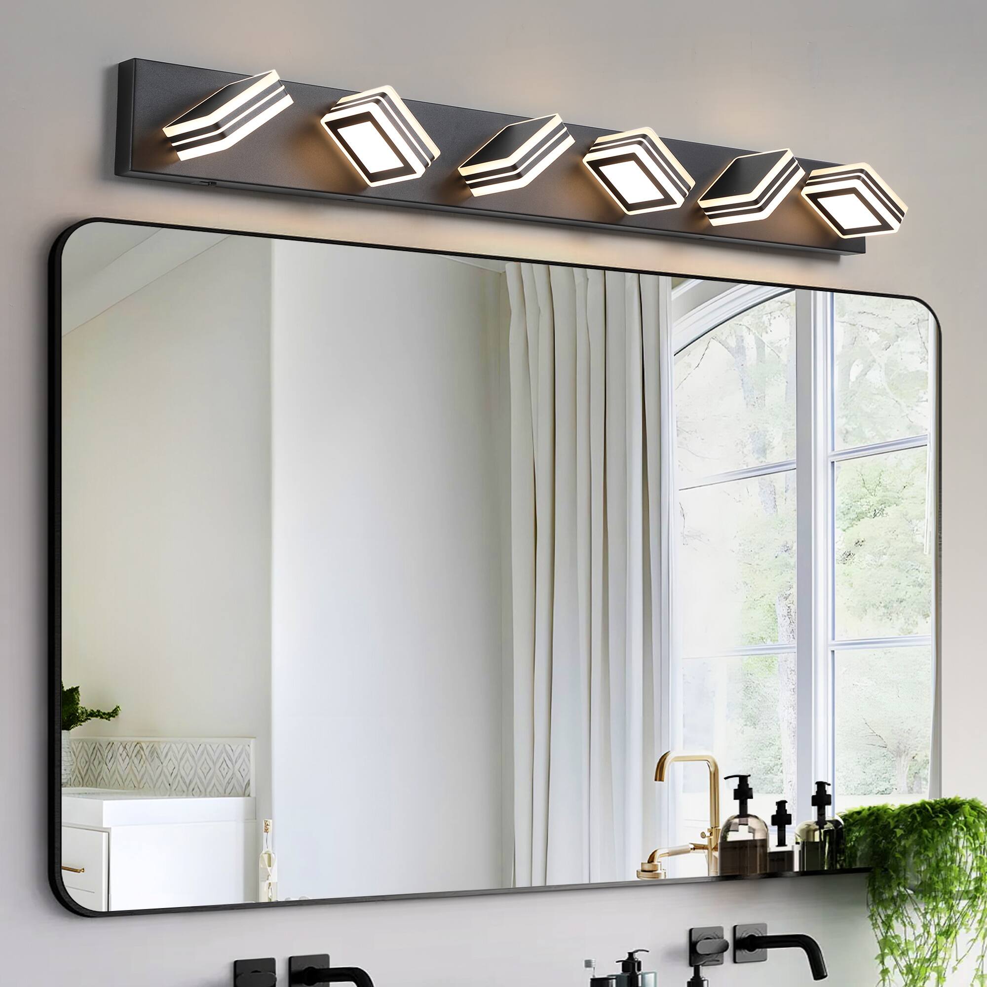 Front. APRILSOUL - 40 Inch Modern 6-Light LED Vanity Light Iron and Acrylic Dimmable and Energy-Efficient Ideal for Mirror Lighting.