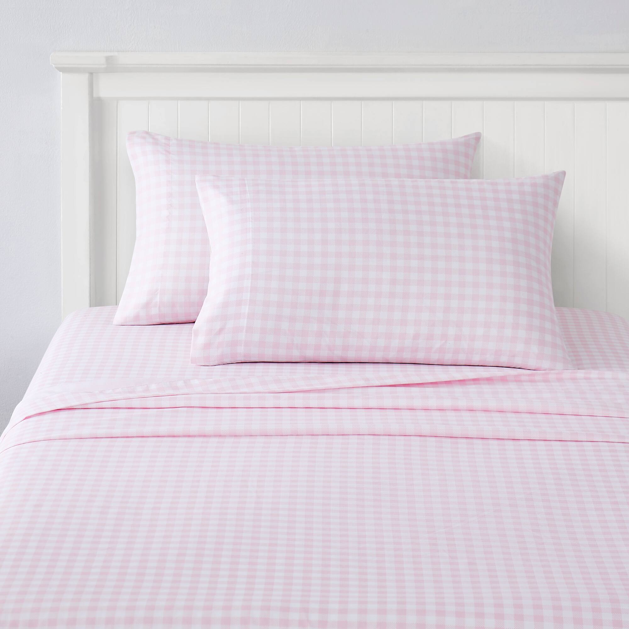 Left. Sweet Home Collection - Kids' Printed Classic & Bright Ultra Soft Microfiber Sheet Sets - Twin XL - Gingham Pink.