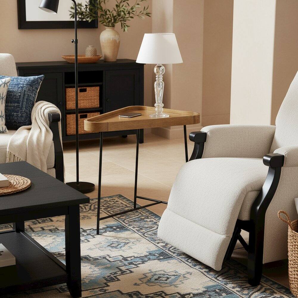 Back. FurniFact - Triangle End Table, Driftwood - Driftwood / Black.
