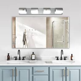 LUCKY ONE - 4-Light LED Vanity Light, Bathroom Wall Fixture Over Mirror with Acrylic Shades - Chrome